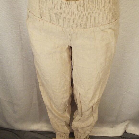 Stile Benetton 100% Linen Beige Jogger Style Trousers Pants Womens 42 S - Picture 1 of 8